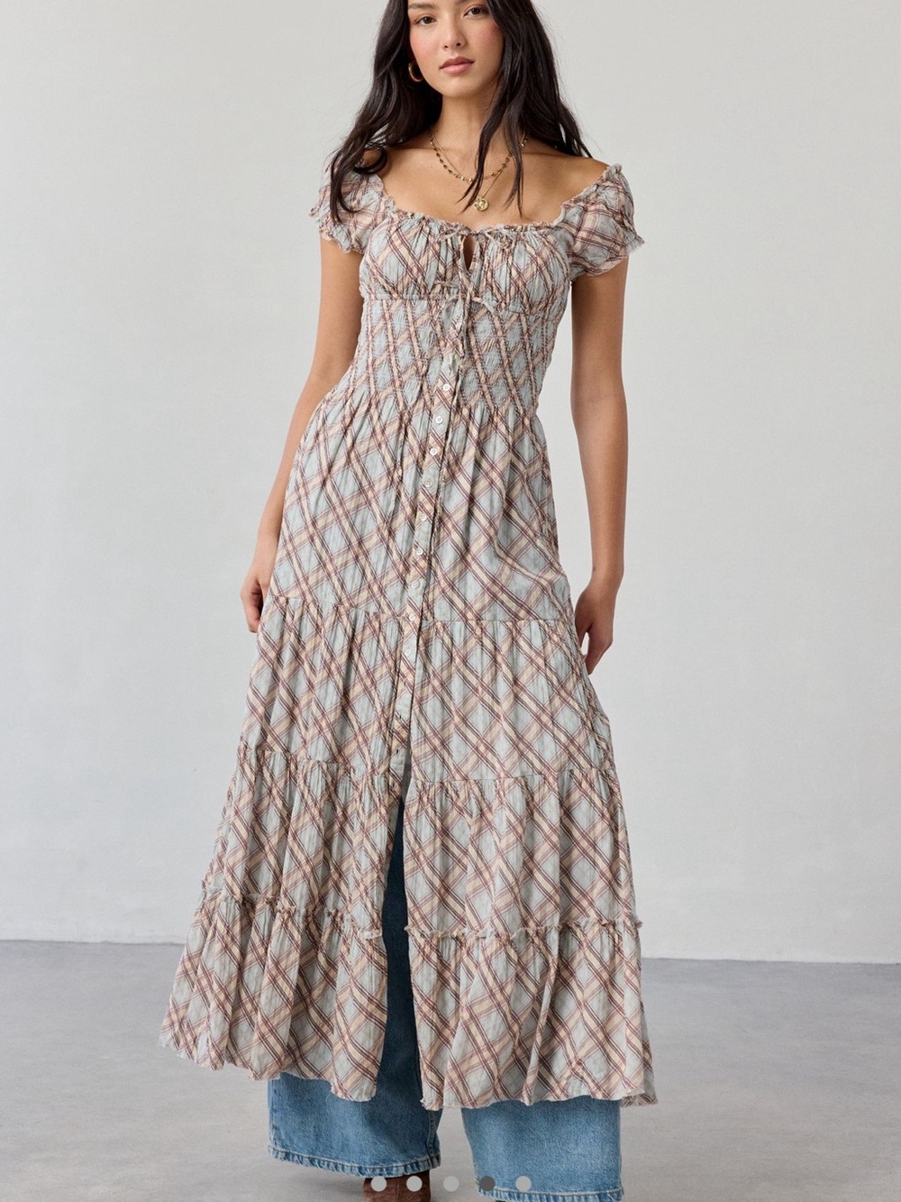 Urban Outfitters - Plaid Smocked Maxi Dress